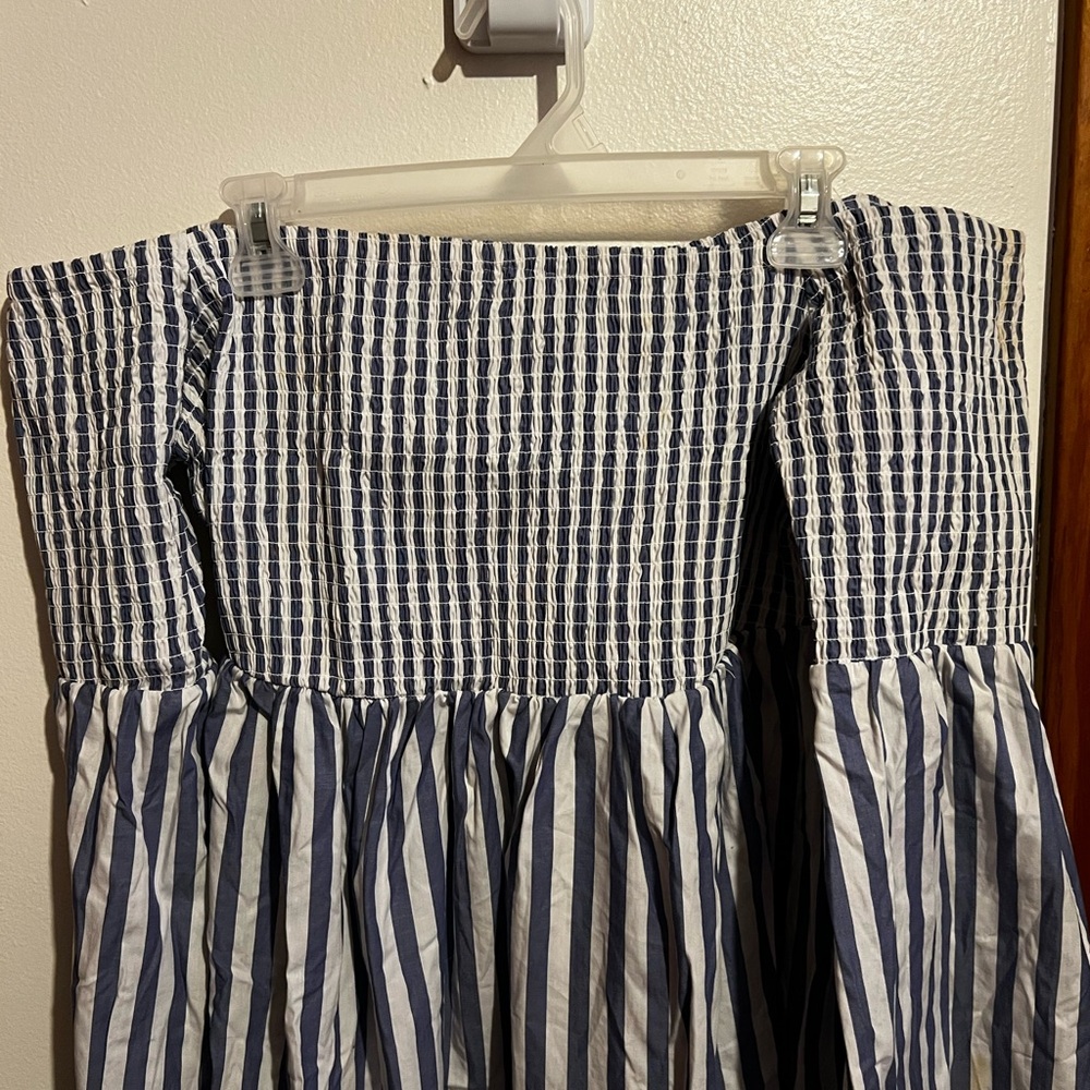 Blue and White Striped Off-Shoulder Dress